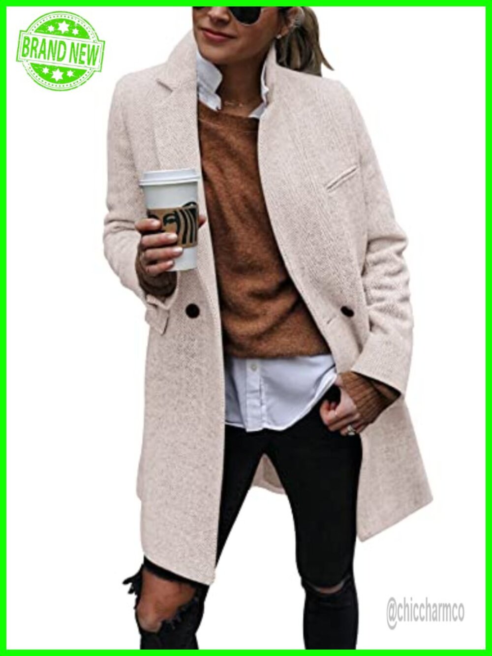 Women's Notch Lapel Double Breasted Trench Coat Long Blazer Peacoat